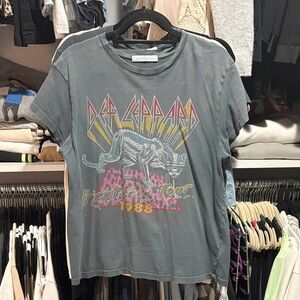 Daydreamer Def Leppard Tee - Slate Blue with Teal, Pink & Yellow Graphic